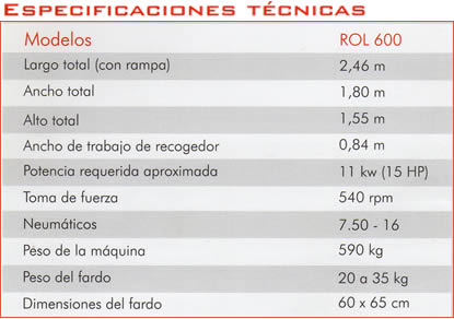 Especificaciones Tecnicas ROL 600